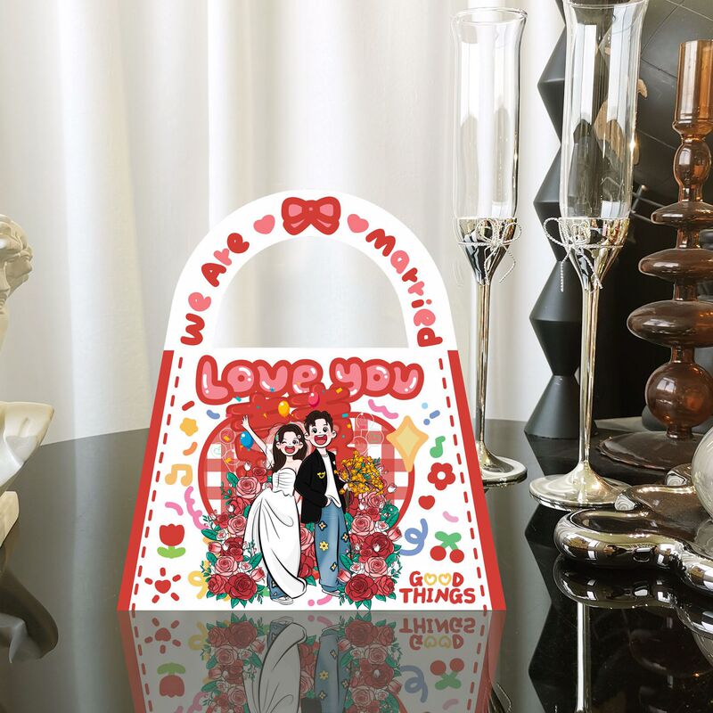 ネット赤手描きイラスト漫画手提げケースかわいい結婚喜糖箱結婚式婚約領収書喜糖箱テーブル糖箱|undefined