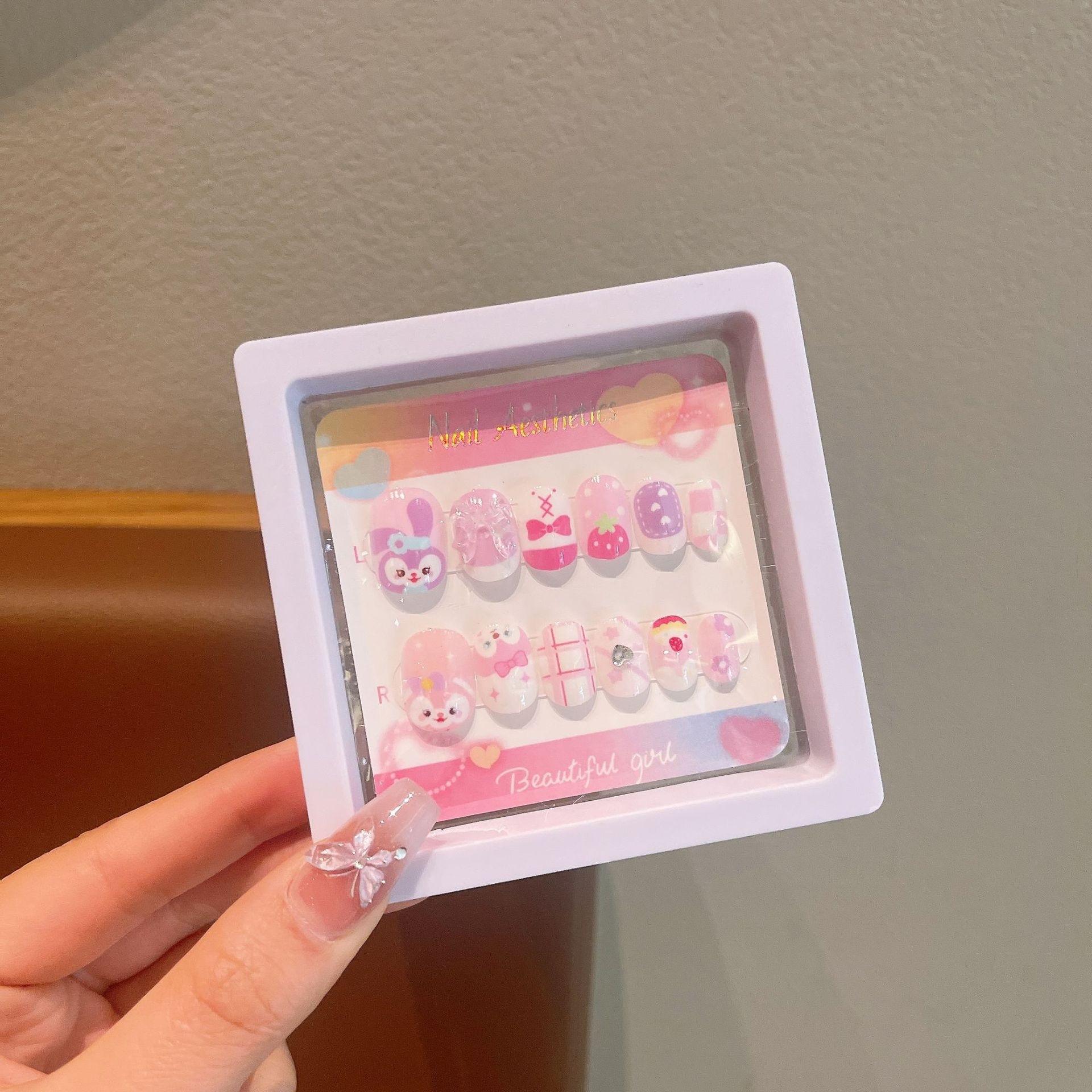 Niños Kulomi dibujos animados bebés usar uñas niñas lindas manicure parches de uñas impermeables para usar
