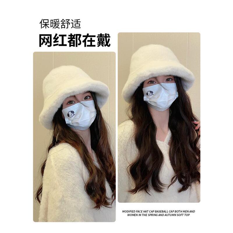 新款仿水貂毛绒渔夫帽女秋冬季百搭韩版保暖盆帽显脸小时尚水桶帽|undefined