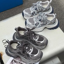 2025秋季新款厚底老爹鞋女蓝色复古网面运动潮鞋小个子休闲阿甘鞋