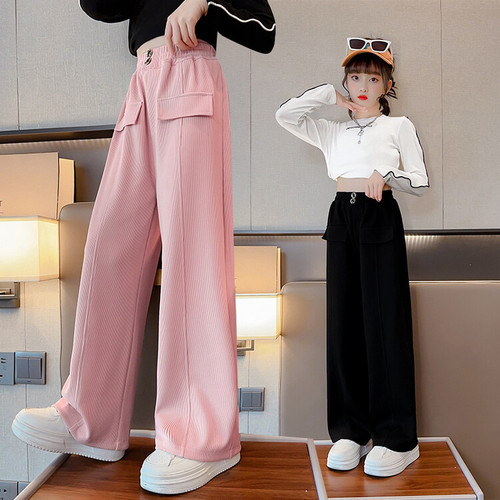 Kids' Loose Straight Pants 2024 Summer New Model Cute Striped Pants for Older Girls