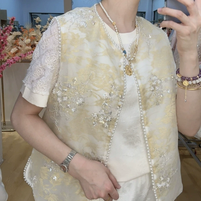 Жилет с вышивкой в китайском стиле, пайетками и бисером, тонкий, прочный, новый летний жилет 2025, модный топ