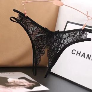Sexy Low Waist Thin Belt Hollow Open Crotch Women's Underwear Bow-shaped Bow Lace Sex Underwear Breathable Hot Girl