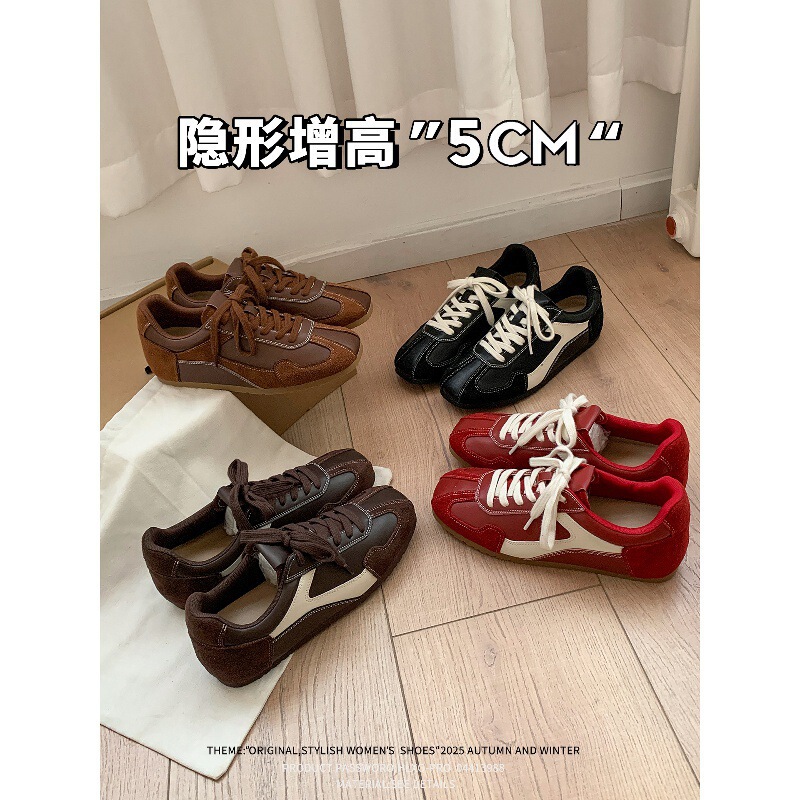 Sheepskin Version~Women's 2025 New Retro Versatile Lace-Up German Training Shoes with 5cm Hidden Height Increase, Casual Sneakers Sheepskin Version~Women's 2025 New Retro Versatile Lace-Up German Training Shoes with 5cm Hidden Height Increase, Casual Sneakers