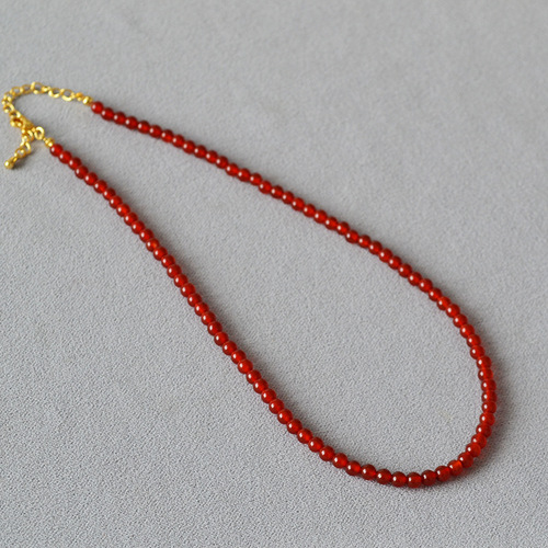 New Chinese style national wind ice through red agate real stone string pearl simple elegant woman temperament necklace clavicle chain wholesale 