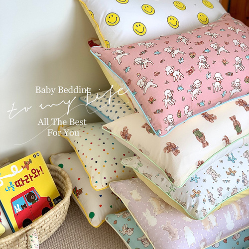Ins Korea Small Bear Polka Dot Cute Cartoon 100% Cotton Children's Pillowcase Kindergarten Baby Pure Cotton Single Pillowcase