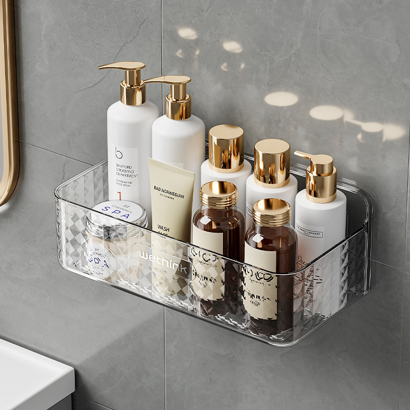 Estantes colgantes en la pared del baño, estantes de aseo, estantes de almacenamiento de cosméticos de lujo ligero nórdico sin perforación en la pared