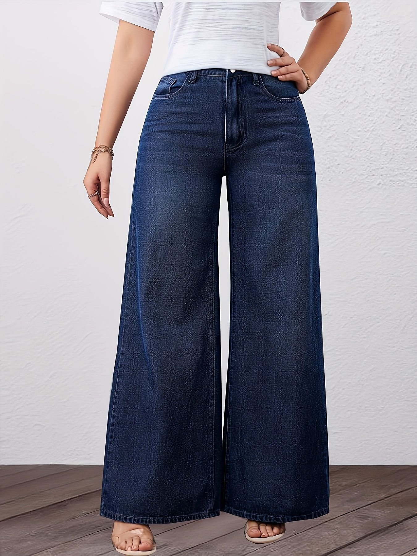Dames jeans met hoge taille en wijde pijpen washed denim_voghion.com