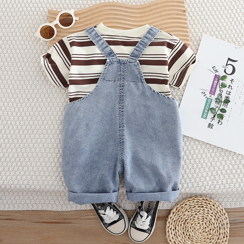 Salopette en jean à manches courtes pour garçon, collection été 2026, ensemble deux pièces tendance pour bébés et jeunes enfants de 1 à 5 ans. ALYCExiyuebaobao_voghion.com