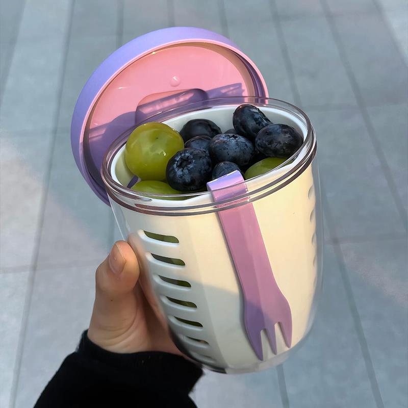 보라색 [650ml 이중배수 + 과일포크 포함]