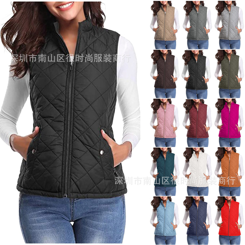 European and American Women's Cotton Vest 2026 New Model Amazon Aliexpress Quilted Stand Collar Zipper Pocket Warm Cotton Vest European and American Women's Cotton Vest 2026 New Model Amazon Aliexpress Quilted Stand Collar Zipper Pocket Warm Cotton Vest