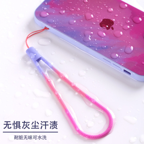 Watercolor woven pattern mobile phone lanyard, liquid silicone wrist strap, small fan disinfection bottle, USB flash drive portable short lanyard 