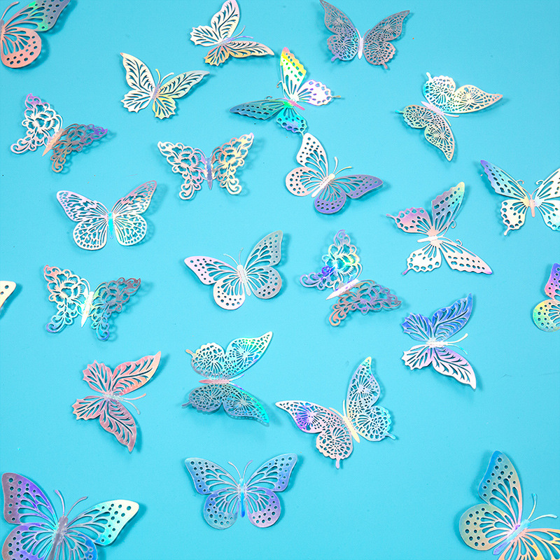 Hollow Butterfly 3D Cut Out Imitation Metal Butterfly Wall Decoration Home Living Room Stereo Butterfly Decorative Sticker