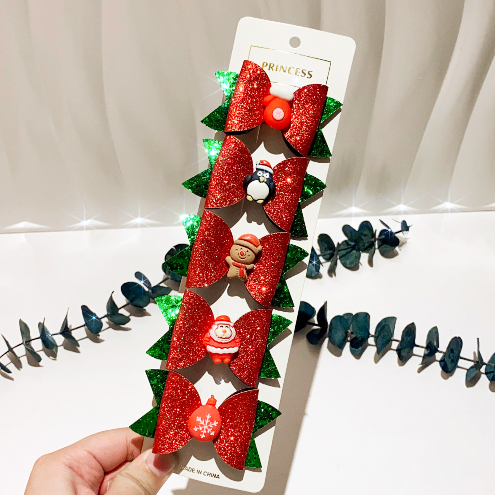 5-częściowy zestaw spinek do włosów świątecznych dla dziewczynek (domek Świętego Mikołaja/rękawiczki/renifer/wzór prezentowy), spinki do włosów nieuszkadzające_voghion.com