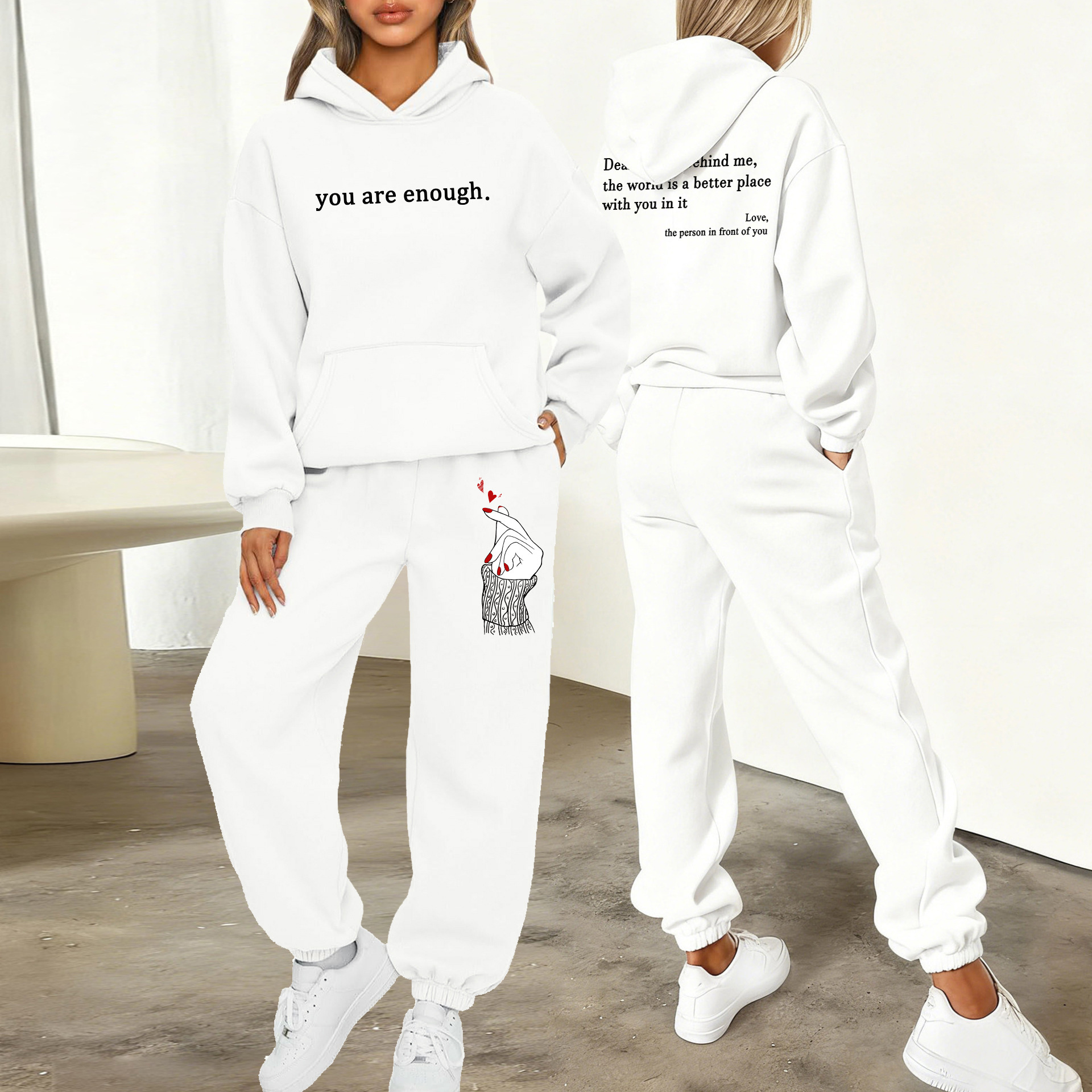 European And American Style Sporty Casual Hooded Sweatshirt Set for Women Long Sleeved Quarter Length Fashion New 2026_ecoleips.com