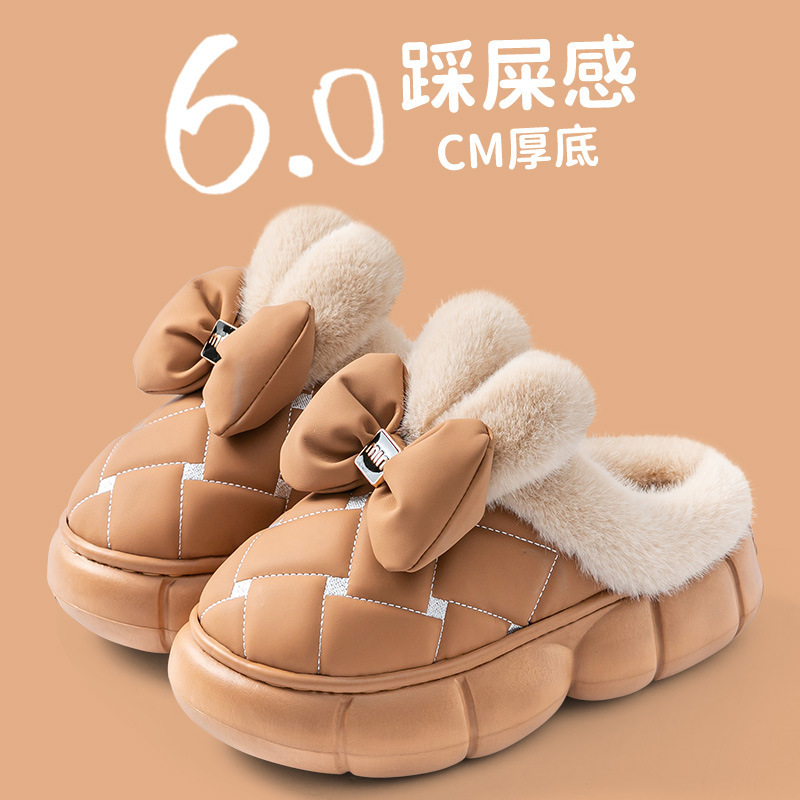 厚底蝴蝶结棉鞋女秋冬季2025新款兔耳朵室内保暖防滑棉拖鞋女批发|undefined