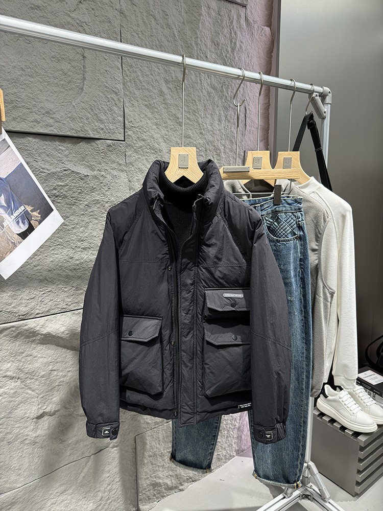 品質のシンボル! 杭州の高さ90% 白鴨絨毛秋冬装質感工装男性立襟ダウンジャケット潮002