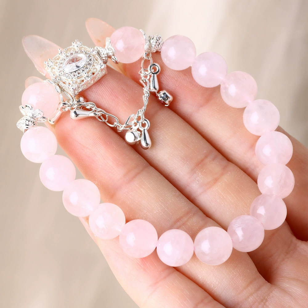 Браслет Xiaohongshu в том же стиле, сладкий и свежий браслет из розового кварца, браслет из бисера в стиле феи, квадратный кулон, украшение в виде розы