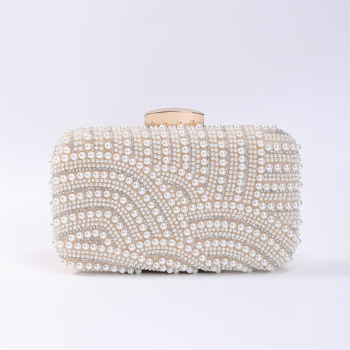 European and American vintage pearl dinner bag handmade bead embroidery bag inlaid with diamond banquet dress bag ladies elegant clutch bag