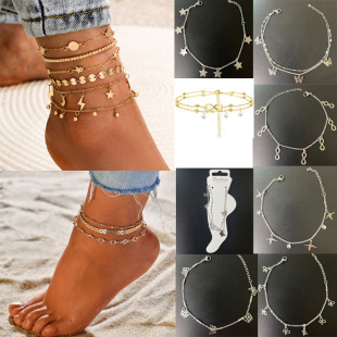 European and American fashion hot selling double-layer butterfly 8-word anklet jewelry anklet versatile personalized pattern women's anklet wholesale