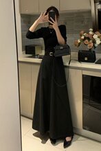 韩版毛呢半身裙含腰带2025春夏气质高腰显瘦字百搭长款半身裙女