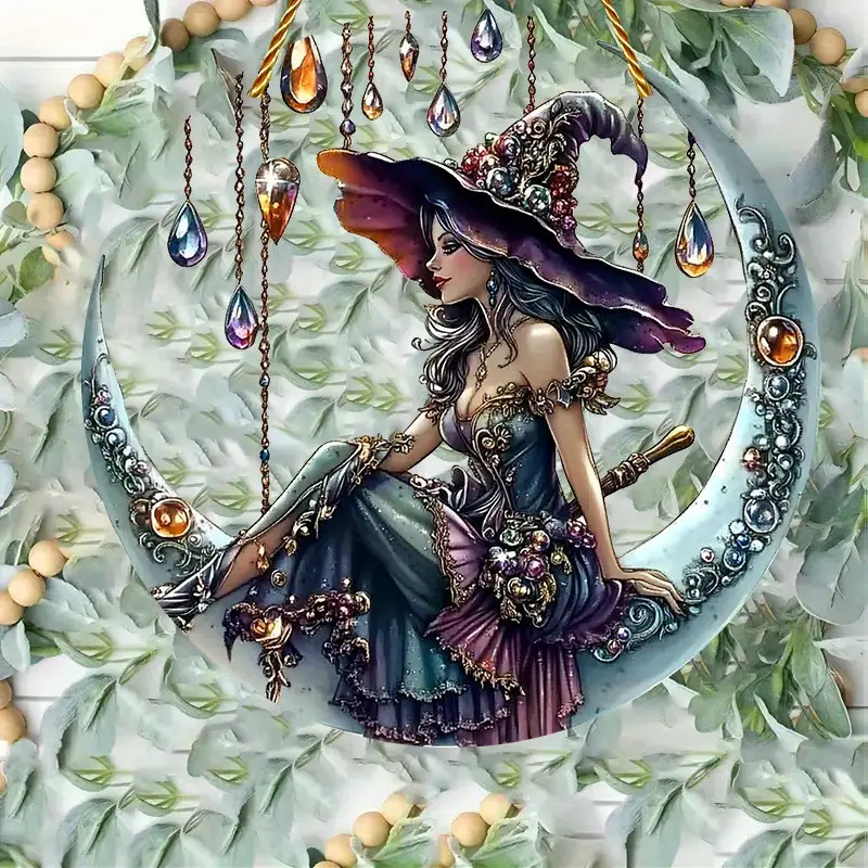 Nuevos productos transfronterizos Adornos de Halloween de acrílico plano 2D Adornos de estilo festivo Decoración de colgante fantasma de bruja