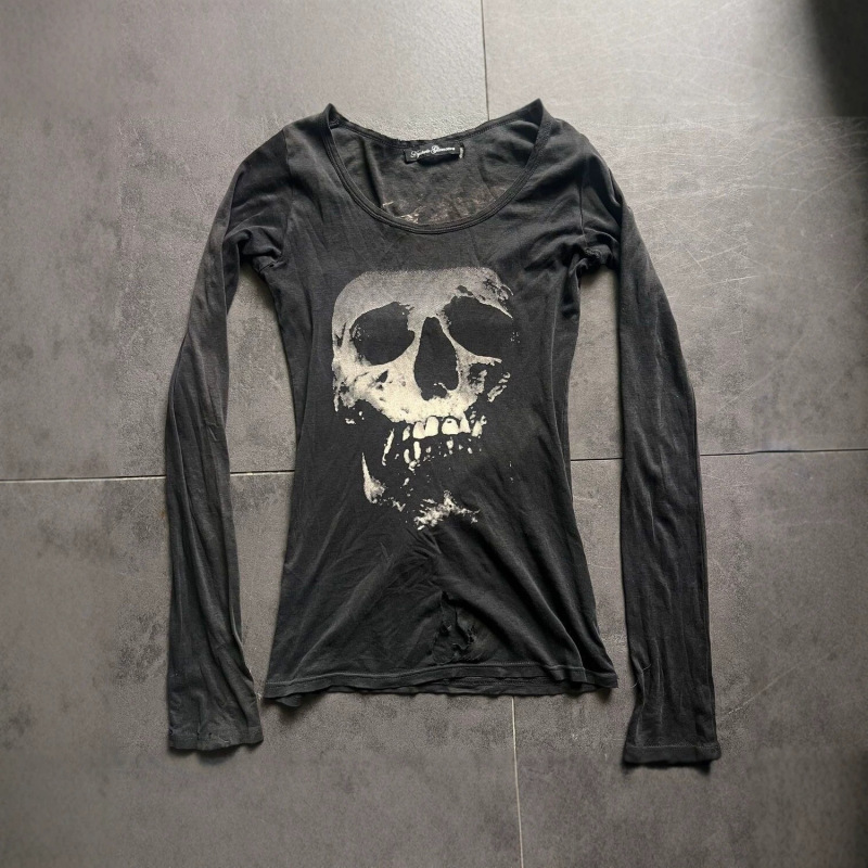 Light Asian visual style BDSS hysterical style strawberry skull print long-sleeve T-shirt, punk hot girl top