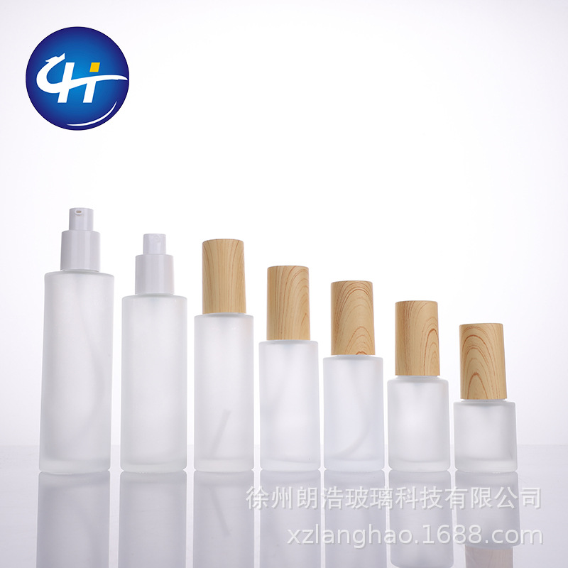 20-120ml botella de loción de vidrio esmerilado botella de spray cubierta de grano de madera botella cosmética