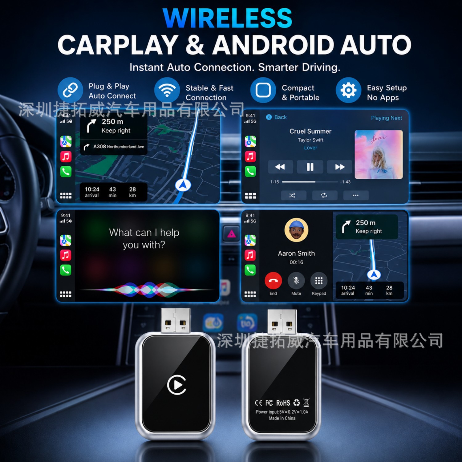 2-in-1 Wireless CarPlay Box: Converts Original Wired CarPlay to Wireless Android Auto Car System Interconnection Adapter