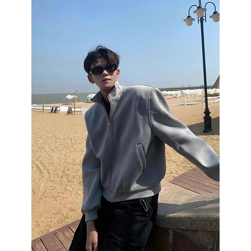 American Style cleanfit Pad Shoulder Jacket Men's Spring and Autumn New High-end Design Sense Profile Short Vertical Collar Flying Jacket