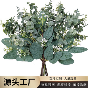 DIY Artificial Flowers Simulated Eucalyptus Cuttings Cross-Border Short Branches Eucalyptus Decorative with Fruit Eucalyptus Leaves Simulated Green Plants