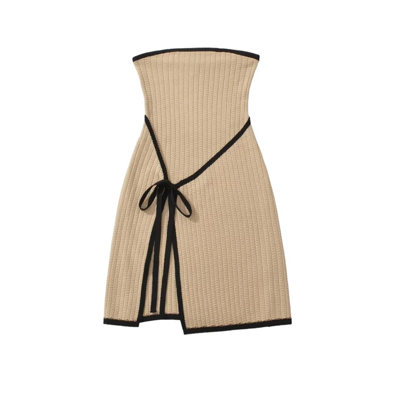 Wrap Dress with Jacquard Design, Strapless Mini Skirt, Women's Strapless Color-Blocked Slim Knitted Dress
