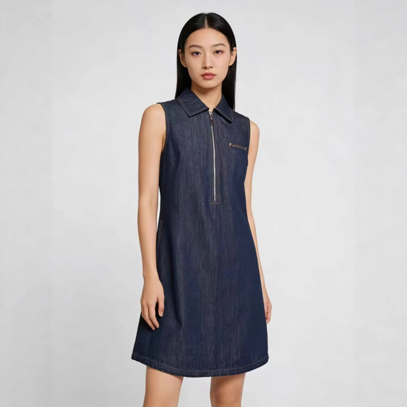 Yazhong Women's Clothing Mall's Same Style 2026 Spring New Fashion Retro Casual Denim Washed A-Line Sleeveless Dress