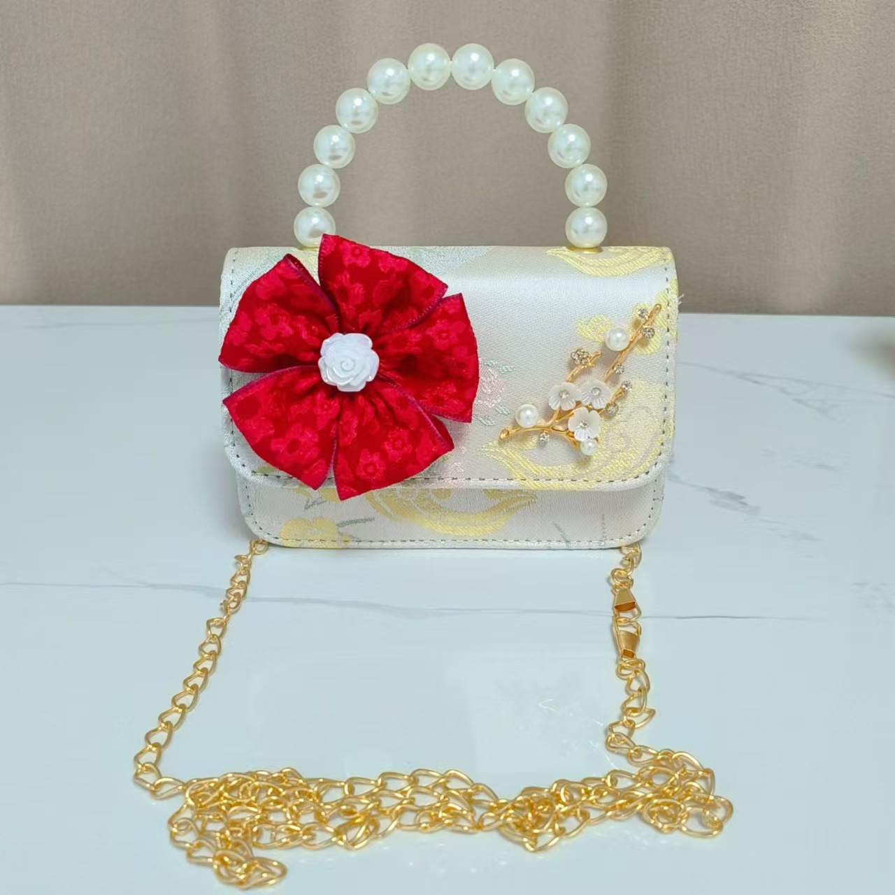 Bolsos infantiles de alto nivel, exquisitos antiguos, bolsos de cambio de niña, bolsos de mano de perlas de princesa, bolsos de almacenamiento