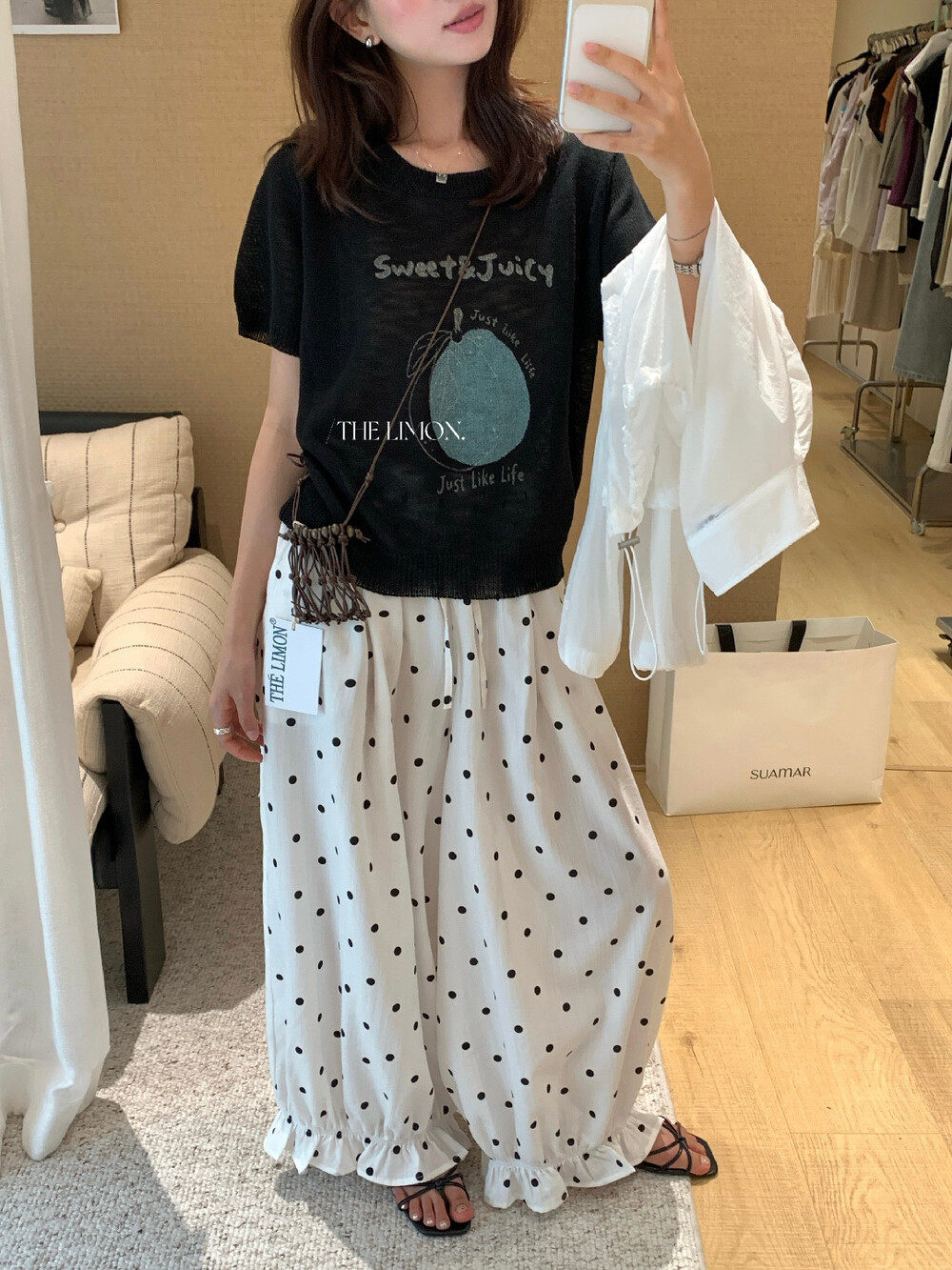 Quần culottes nữ ống rộng chấm bi phong cách vintage, cạp chun, dáng suông rộng thoải mái — màu đen, Màu bí ngô, màu trắng, màu xám chi tiết 27