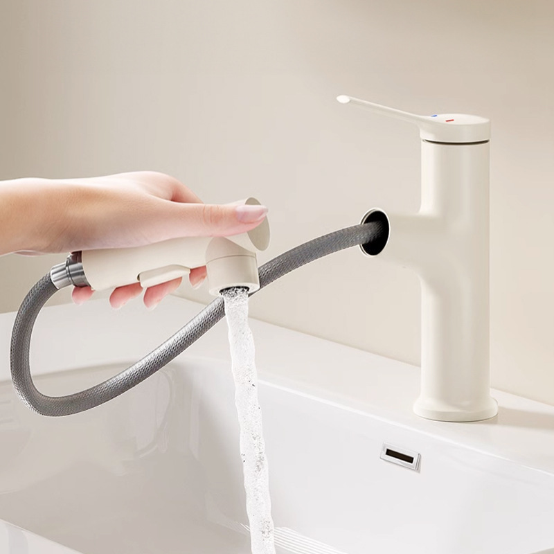 Wash basin pull-out faucet wash mouth table basin hot and cold water bathroom wash basin white faucet