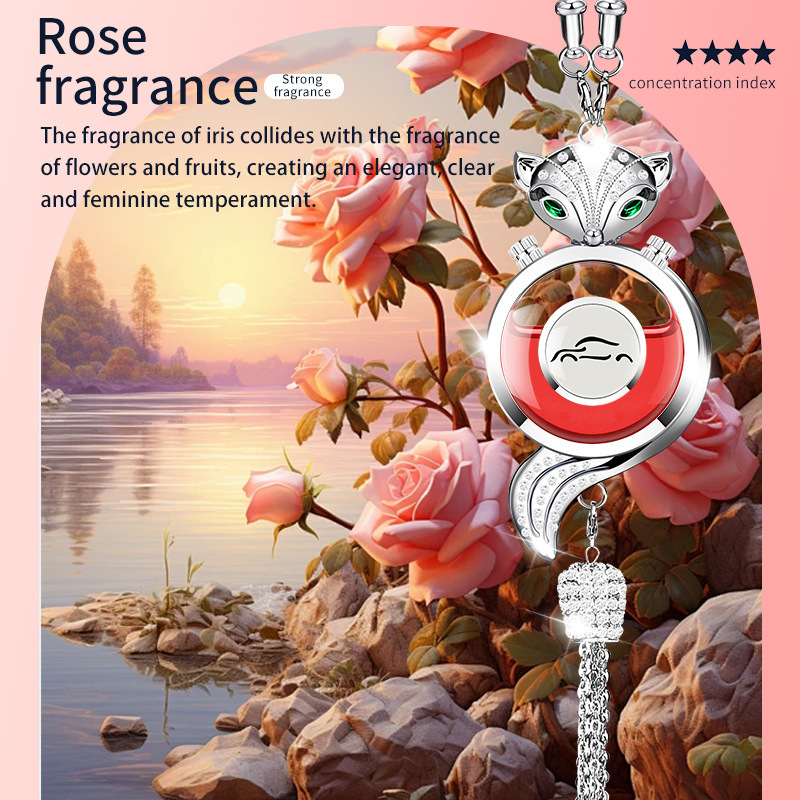 Car hanging – Qìchē Freshener Pendant - fox-silver-alloy-pendant-with-rose-fragrance-small-car-logo