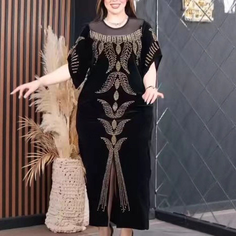 Amazon 2025 New European and American Large Size Fashionable Round Neck Dress