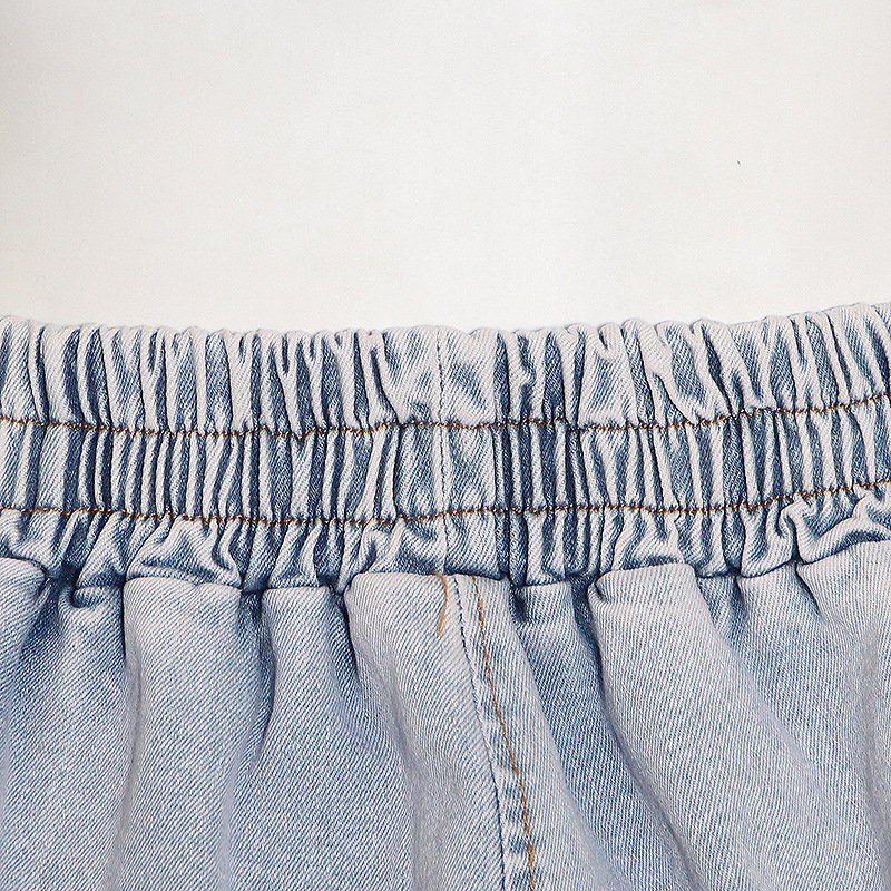 Sexy Pants Set Summer Tube Top Washed Blue Vest High Waist Long Wide Leg Jeans Women