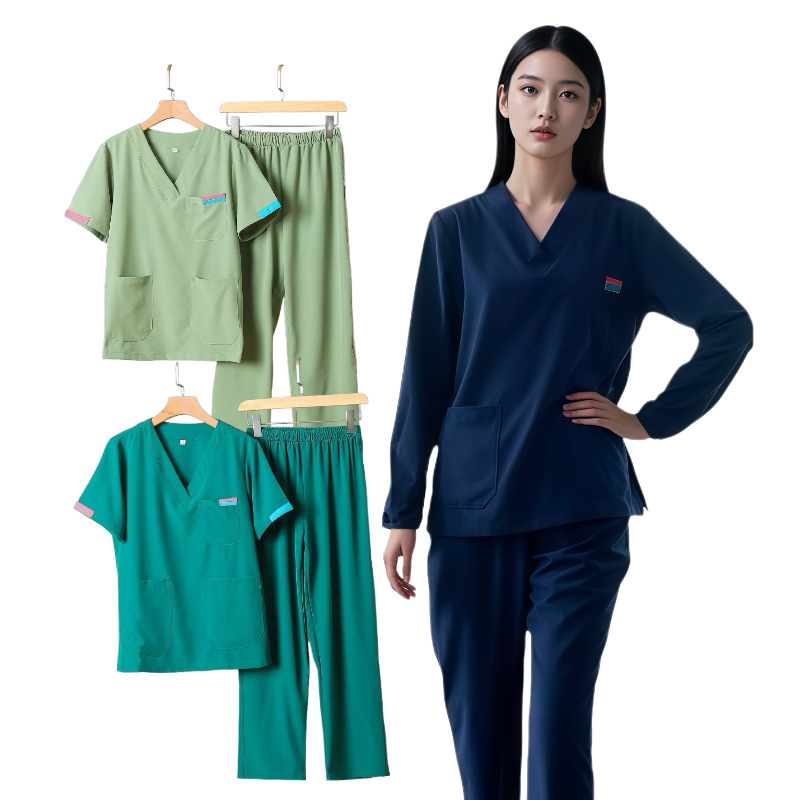 Anti-Static Scrub Suit V-Neck Short-Sleeve Set for Operating Room and Dental Clinic Workwear, Suitable for Medical Staff to Wear Outside