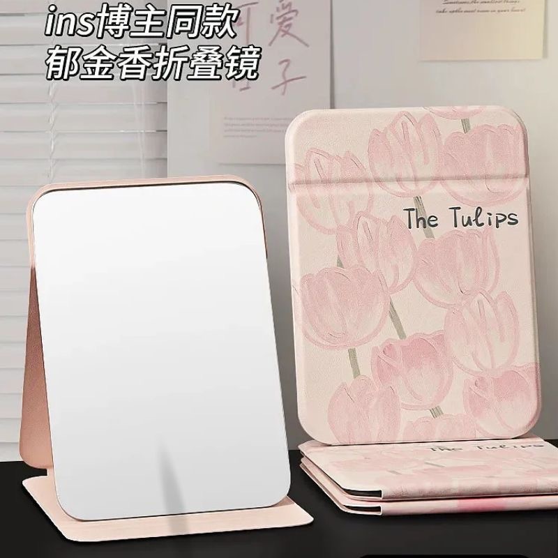 Folding Small Mirror for Women to Carry with Them, Desktop Stand-Up Pocket Mini Portable Office Countertop Makeup Mirror