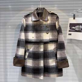 秋冬新款小个子复古格纹毛呢中长款风衣外套英伦呢子大衣女