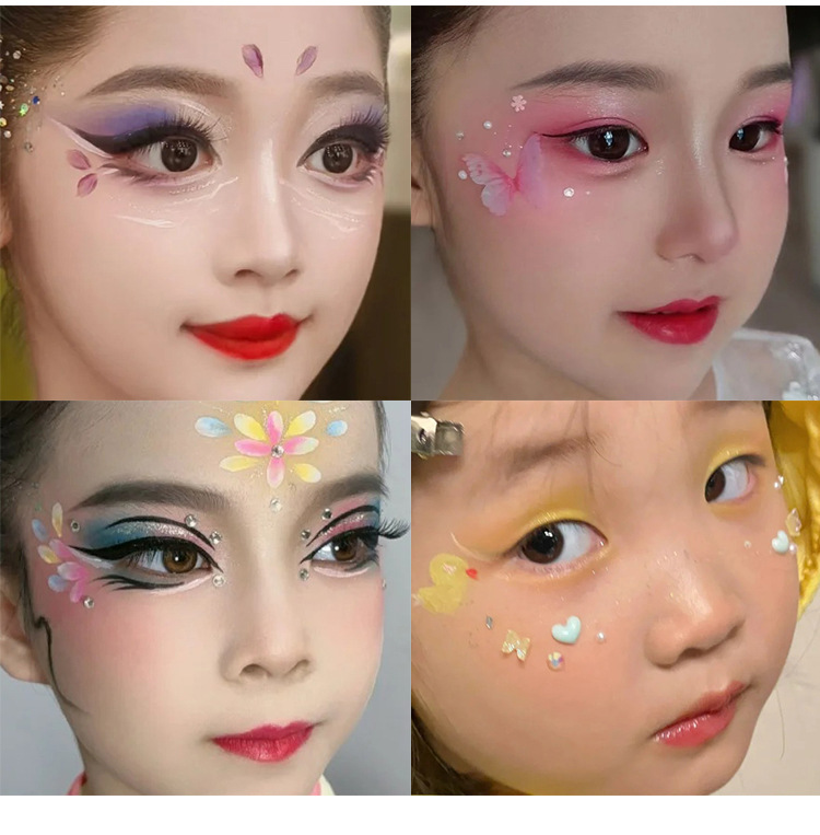 The student stage makeup with colorful eyeshadow, featuring a special blue, green, purple and pearlescent eyeshadow palette, showcases a dazzling performance of makeup undefined