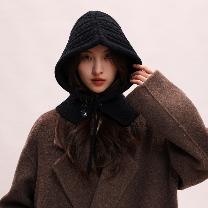 复古红巴拉克拉法帽子女冬保暖帽子围脖一体情侣护耳毛线针织帽