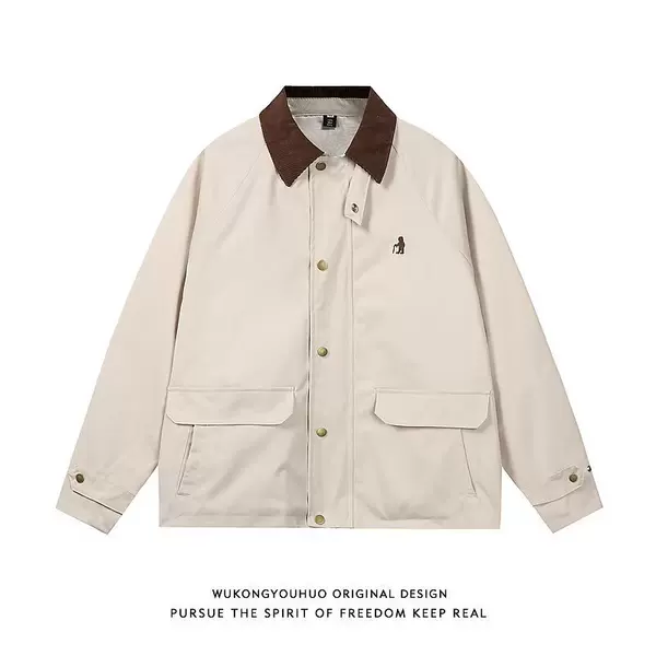 2025 Barn Style Workwear Jacket Men's American Retro Detroit Contrast Color Lapel Short Barn Jacket