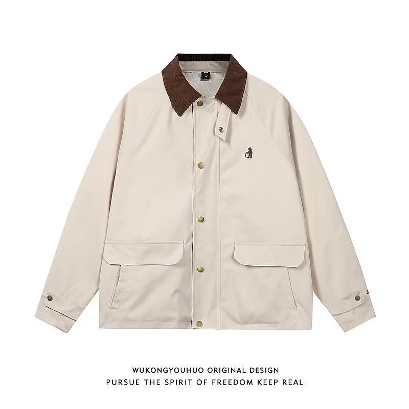 2025 Barn Style Workwear Jacket Men's American Retro Detroit Contrast Color Lapel Short Barn Jacket