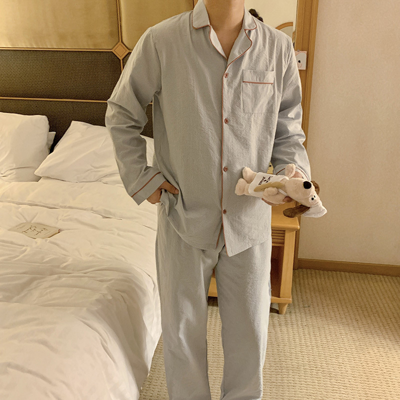Product details picture_actual shot#new product#Men's comfortable and loose striped early autumn pajamas and home clothes set