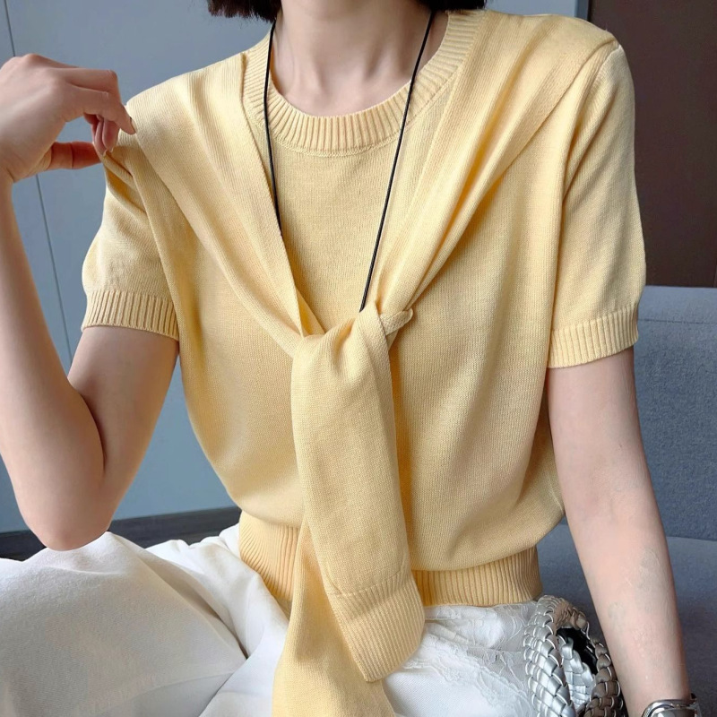 Fashionable and Stylish Shawl Collar Knit Sweater 2025 Summer Comfortable Versatile Slimming Women's Top
