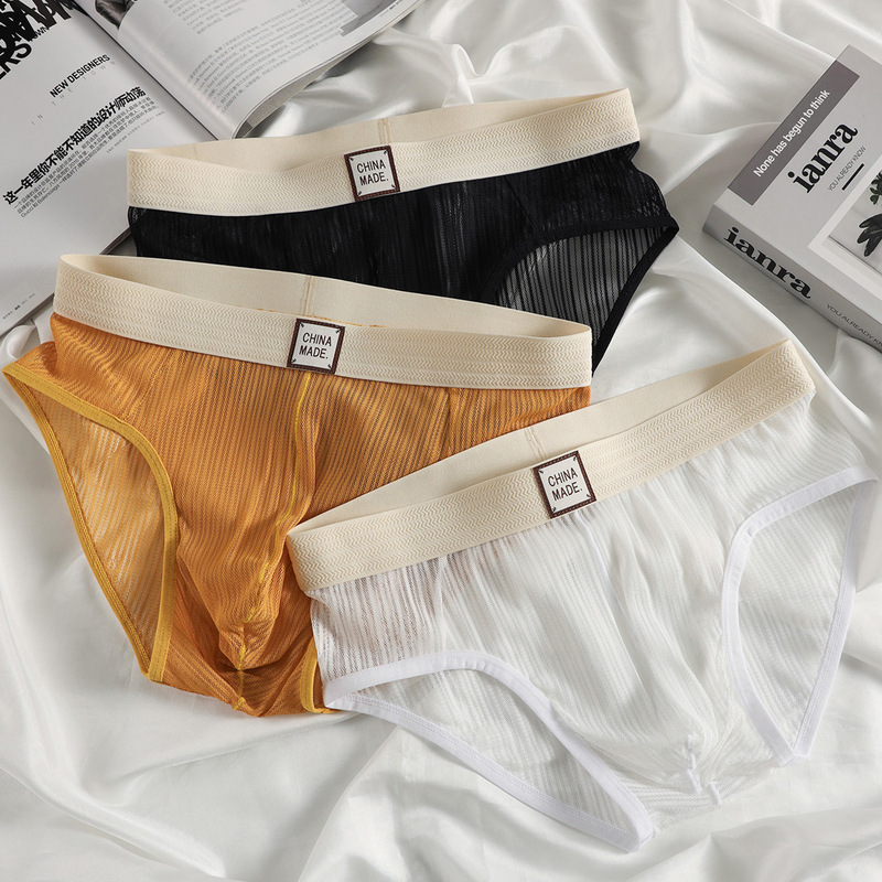 Men's Mesh Briefs, Comfortable and Breathable, Thin Style, Mid-Low Waist, Comfortable and Breathable Briefs, White Underpants