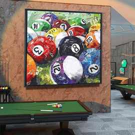 台球厅装饰画创意斯诺克桌球厅俱乐部海报复古油画黑八台球挂画